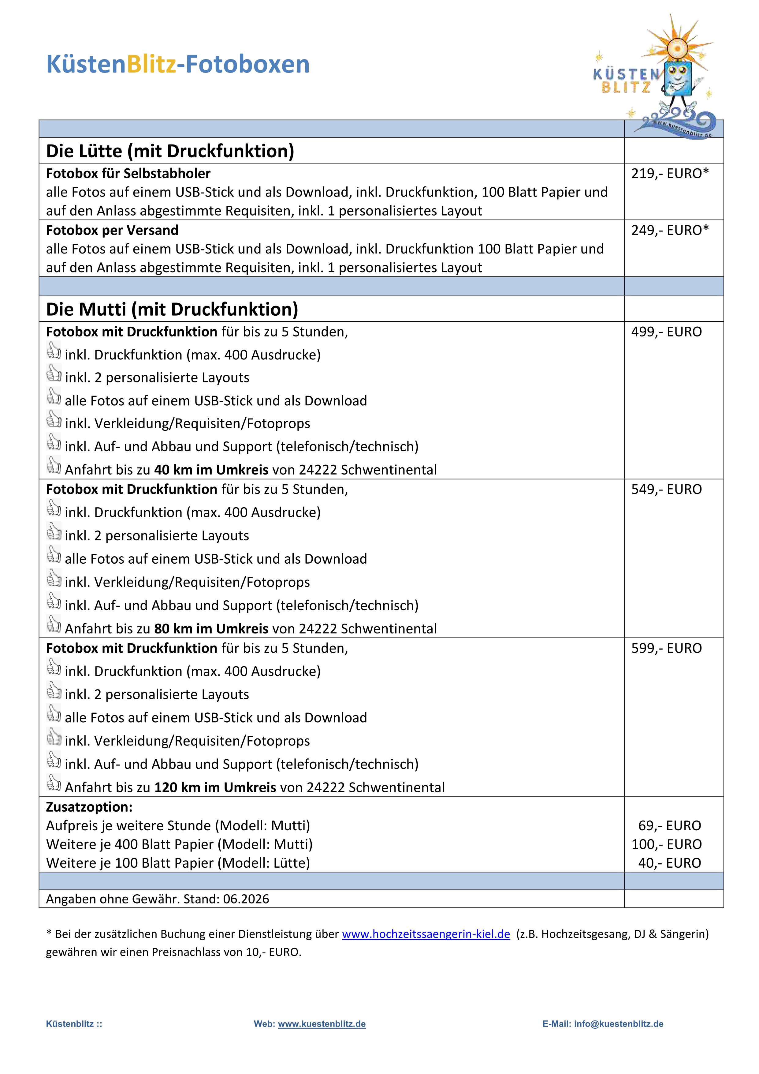 Preisübersicht